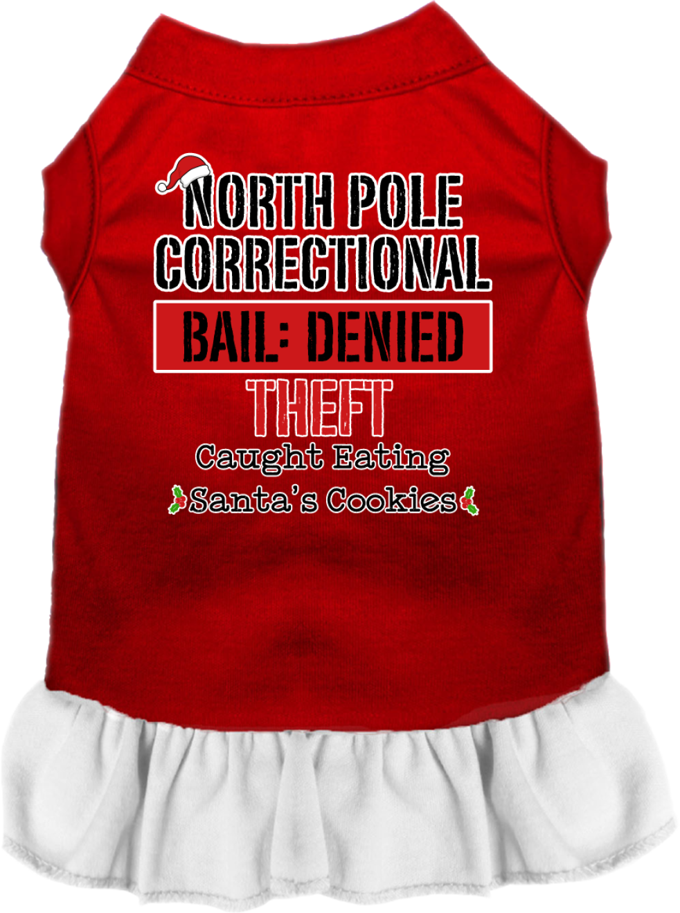 North Pole Correctional Screen Print Dog Dress Red with White Size MD